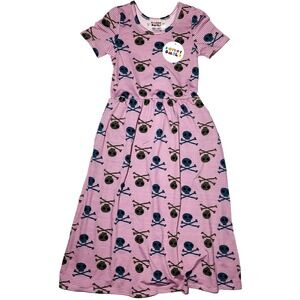 Dot Smile Girls Sz 3 4 Pink Stripe Cross Skulls Maxi Dress Short Sleeve Pocket